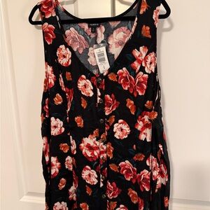 Torrid Black Top with Red and Pink Floral Design